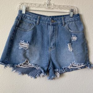 Rumwe High Waisted Mom Shorts Large Distressed Hem